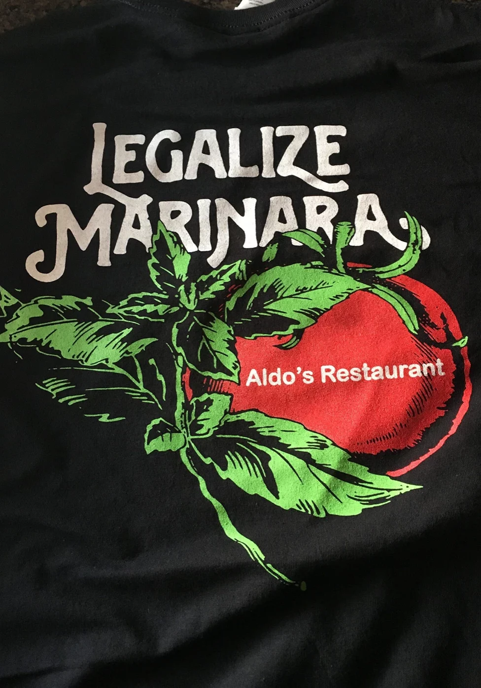 Legalize Marinara TShirts - Aldo's Restaurant - Block Island, RI
